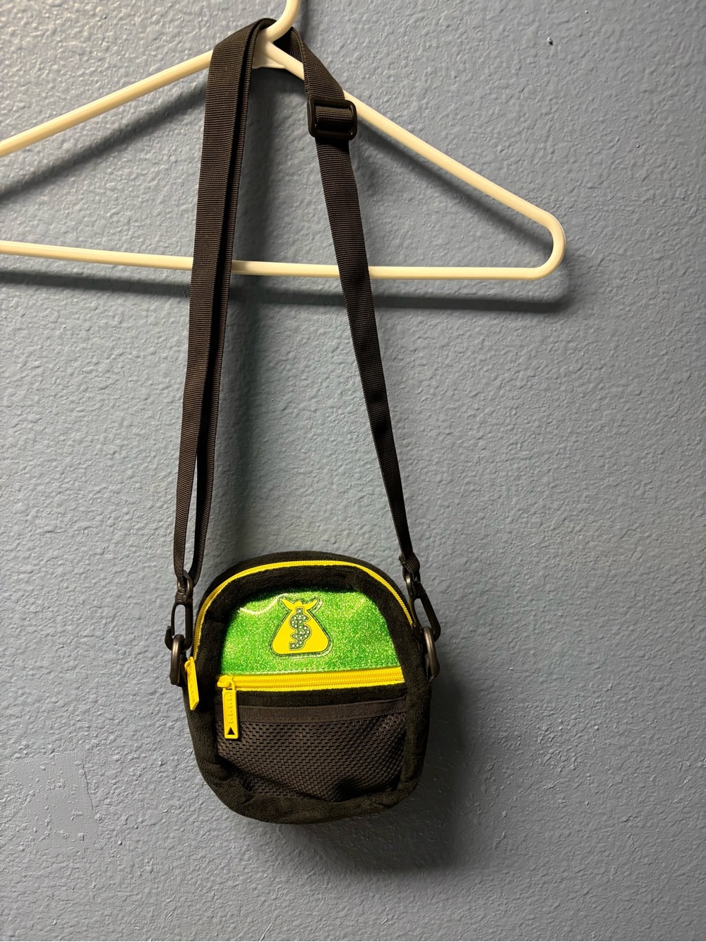 Black and Green Men's Crossbody Belt Bag with Yellow Accents